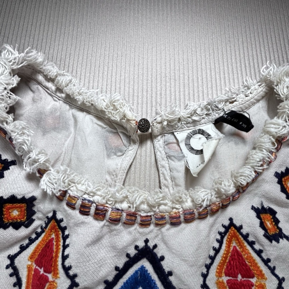 Anemia+Kin Anthropologie Reagan Embroidered Shift Dress linen Blend Size 2 Boho - Picture 6 of 16